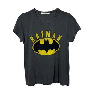 Junk Food Batman Distressed Graphic Tee Small Black Comic Pop Casual Retro